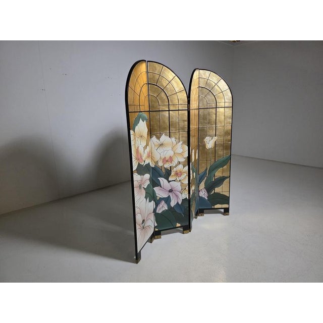 An elegant and highly decorative four-panel folding screen by Fournier Decoration Paris, produced in France during the...