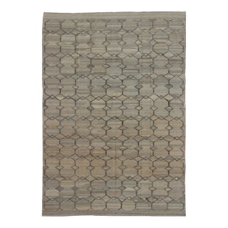 Afghan Modern Tribal Kilim Rug in Shades of Gray, Silver, and Dark Gray For Sale