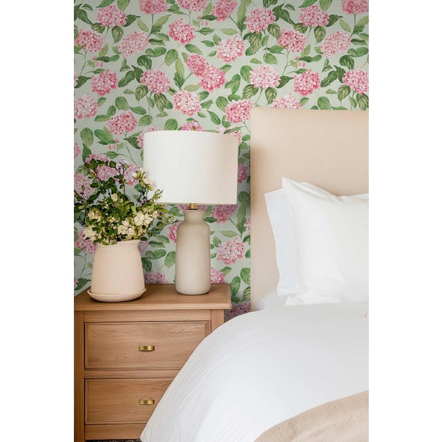 Hydrangea Blooms Floral Grasscloth Wallpaper by House Party | Gatsby Pink | 8 Yards For Sale In Charlotte - Image 6 of 8