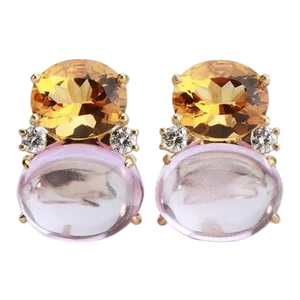 Christina Addison 18kt Yellow Gold Large Gum Drop™ Earrings With Citrine, Pink Topaz and Diamonds.