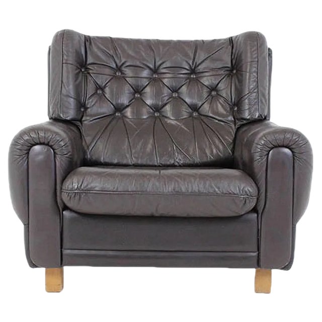 Czech Brown Leather Armchair from Vyber, 1970s For Sale