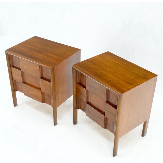 Mid-Century Modern Pair Swedish Walnut Birch Int Block Front Door End Side Tables Night Stands Mint For Sale - Image 3 of 13