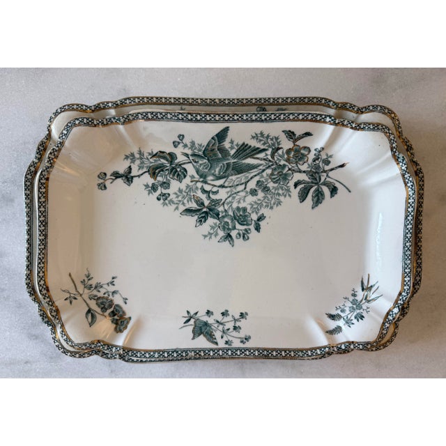 Gustavsberg Antique Gustavsberg Serving Platters in the Wexio Guld Pattern - a Pair For Sale - Image 4 of 12