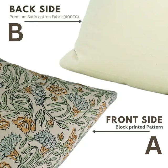 Fabdivine Indian Block Print Cushion Cover 22x22 Inch Cotton Satin-Throny Stems For Sale - Image 4 of 5