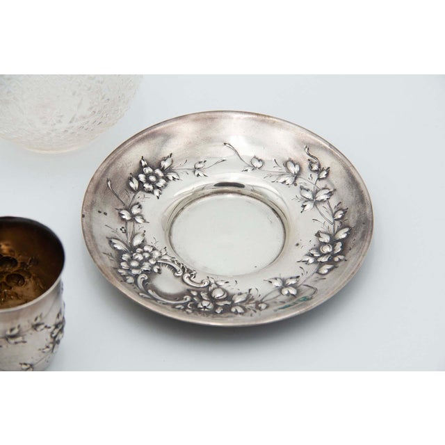 Cut Glass Night Decanter with Silver Base and Cup For Sale - Image 3 of 4