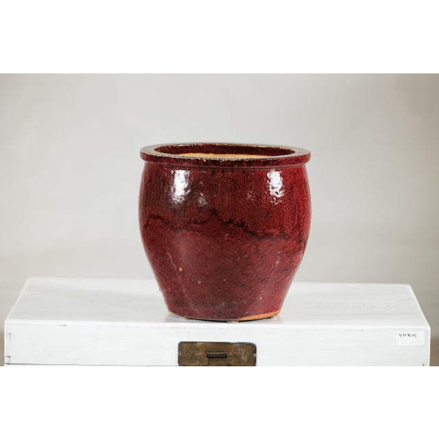 Vintage Chinese Oxblood Glazed Ceramic Planter with Flared Rim For Sale - Image 9 of 18