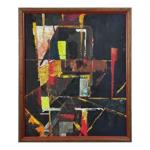 Vintage Geometric Abstract Study, Framed (C. 1960, Oil on Canvas)/Cubist/Malevich