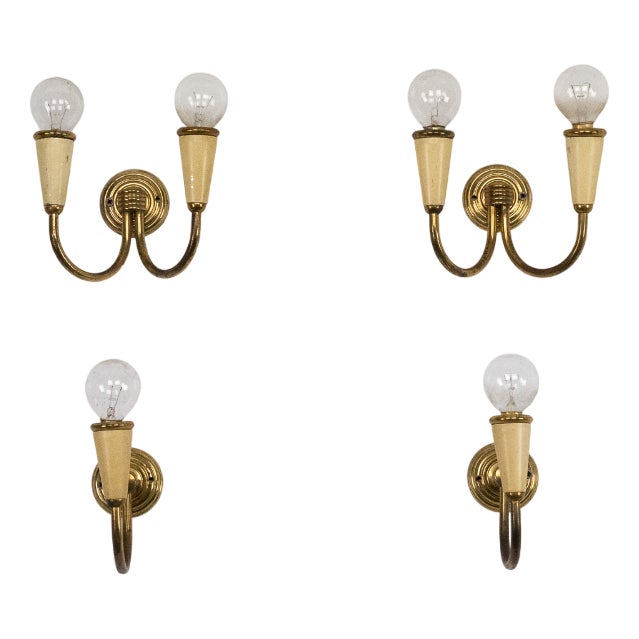 Mid-Century Modern Italian Sconces in Lacquer and Brass, 1960s, Set of 4 For Sale