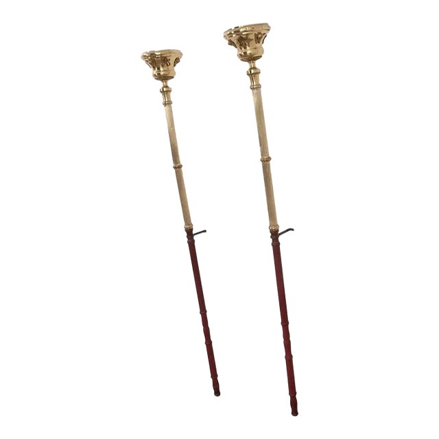 French 19th Century Brass Altar Torch Lamps - A Pair For Sale