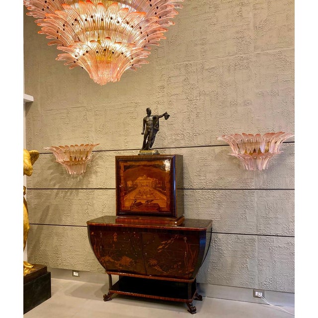 Metal Brass Mounted Pink Palmette Sconces, 1990s, Set of 2 For Sale - Image 7 of 15