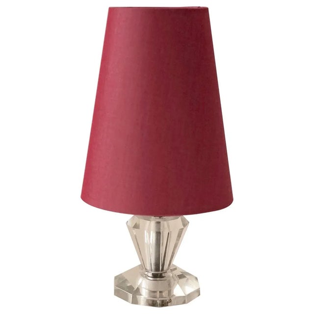 French Table Lamp with Cut Glass Base and Coral Silk Shade in Regency Style For Sale - Image 13 of 13