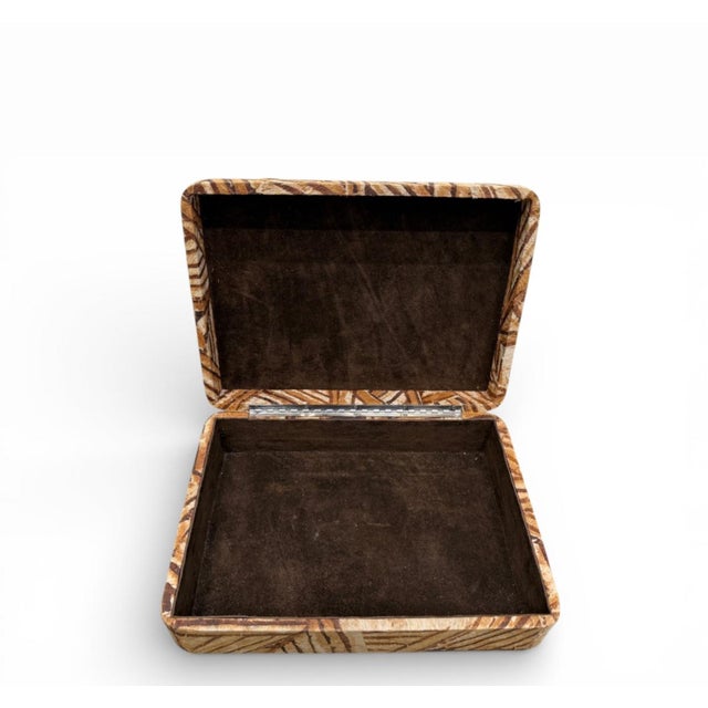 1980s Karl Springer Attributed Batik Clad Jewelry Box With Suede Interior. For Sale - Image 12 of 14