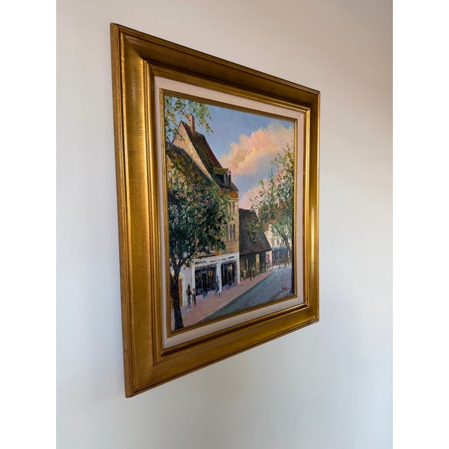 Impressionist Michel Pernes (French, B. 1943) “Visite Libre” Impressionist Village Street Scene Oil on Canvas Painting , Framed For Sale - Image 3 of 12