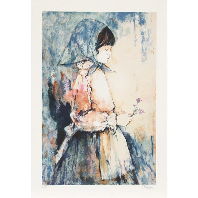 Girl Holding Flowers Shepard, Richard Lithograph, Signed in Pencil Edition: AP Size: 29 in. x 21.5 in. (73.66 cm x 54.61 cm)