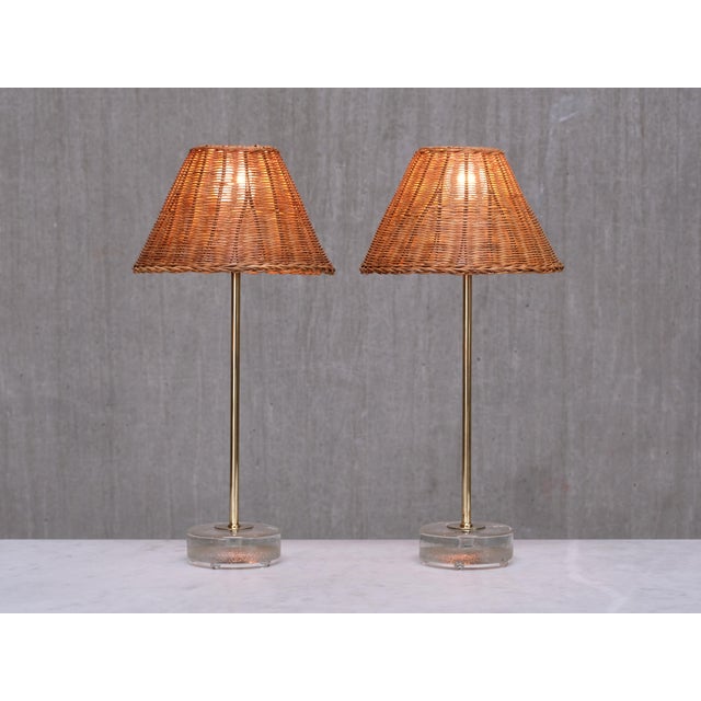 Table Lamps in Brass, Glass and Rattan from Falkenbergs Belysning, 1960s, Set of 2 For Sale - Image 9 of 12