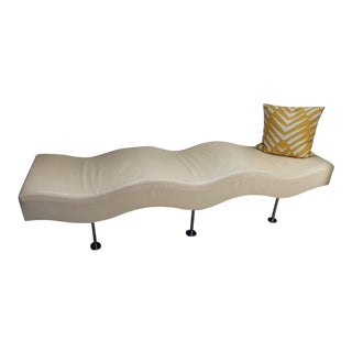 Custom Brueton Industries Modern Wave Style Leather Bench with Pillow For Sale