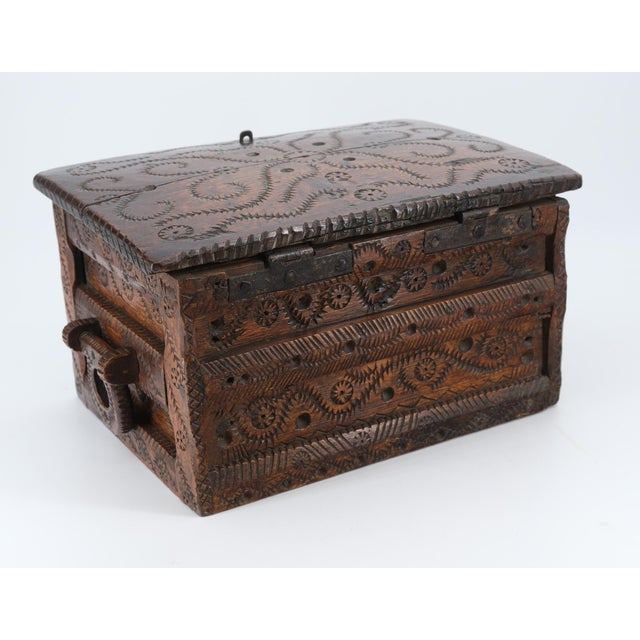 Antique Scandinavian Folk Art Carved Oak Table Chest For Sale - Image 13 of 15
