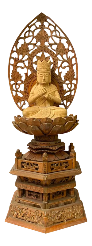 Chinese Sandal Wood Lotus Base Kwan Yin Bodhisattva Statue