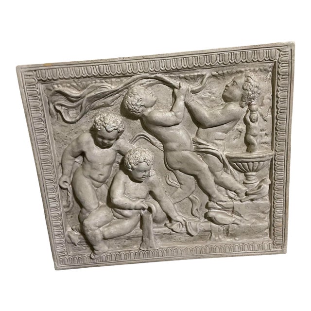 French Italian Art Deco Putti Cherub Relief Wall Sculpture For Sale