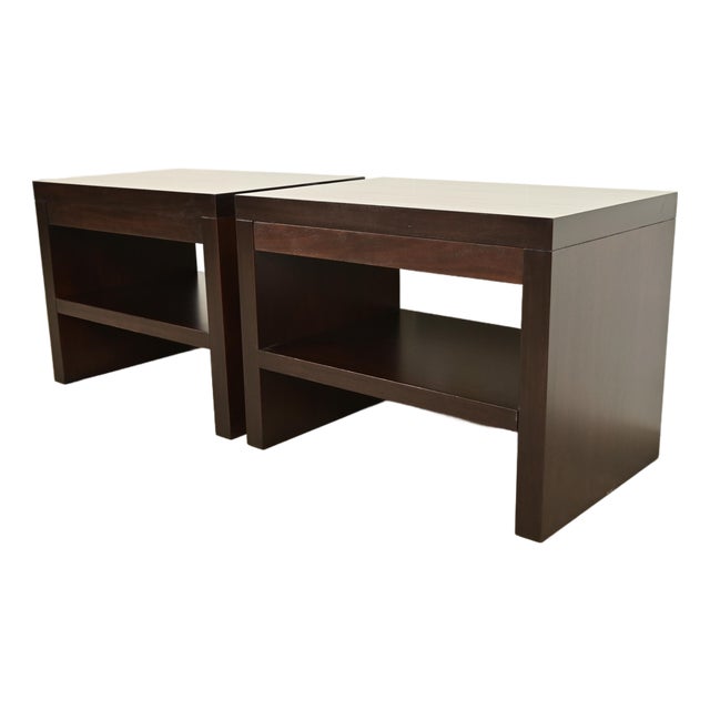 Barbara Barry for Baker Furniture Modern Oversized Dark Mahogany Nightstands, Newly Refinished For Sale
