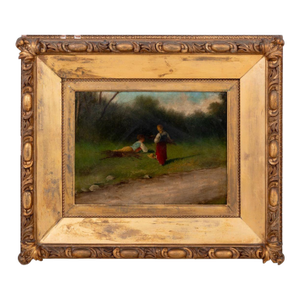 American School Collecting Firewood Oil, 19th C.