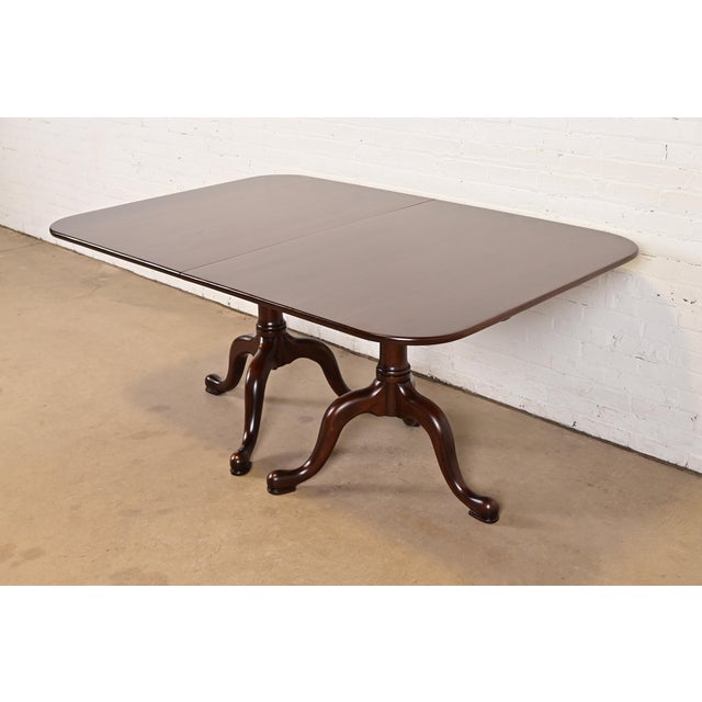 Brown Henkel Harris Georgian Solid Mahogany Double Pedestal Extension Dining Table, Newly Refinished For Sale - Image 8 of 13