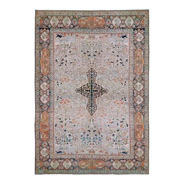 Zabihi Collection Pictorial Paradise Antique Tabriz Oversize Tree of Life Rug For Sale