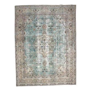 1970s Vintage Persian Handmade Wool Cotton Light Blue Area Rug For Sale