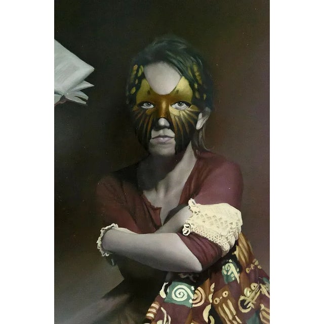 Modern Young Woman with Books, 1970s, Painting on Panel For Sale - Image 3 of 8