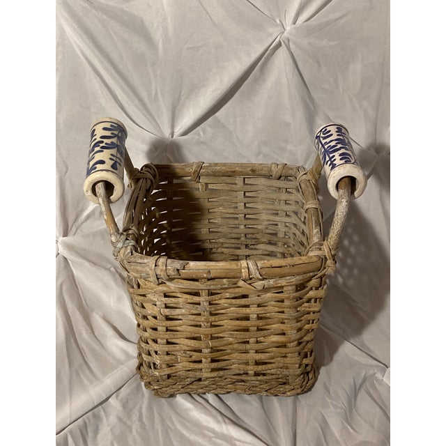 1910s Antique Basket With Delft Ceramic Handmade Basket. For Sale - Image 12 of 12