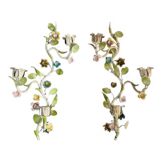 Vintage Italian Tole Candle Wall Sconces For Sale