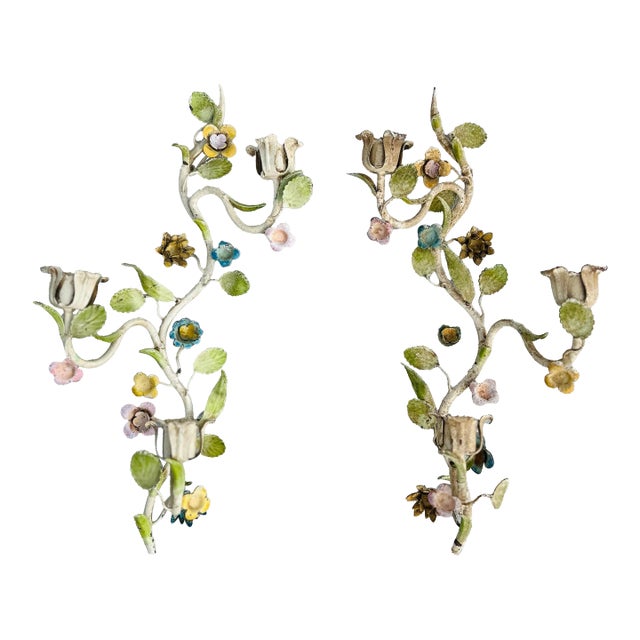 Vintage Italian Tole Candle Wall Sconces For Sale