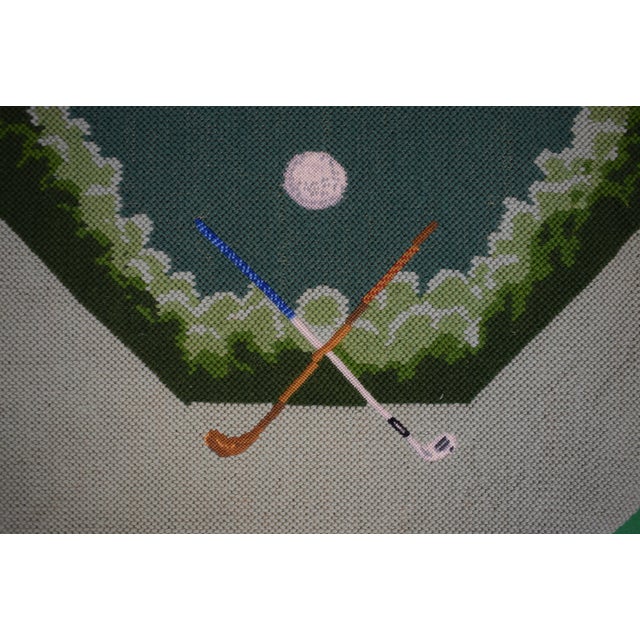 Mid 20th Century Hand Needlepoint Golfing Theme Bridge Table Cover W/ Celadon Green Border For Sale - Image 5 of 10