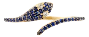 14k Gold Blue Sapphire and Diamond Eye Snake Ring Size 7