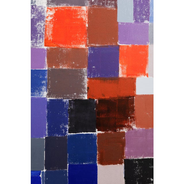 Blue "Squares / Orange Blue Grey" Large Abstract Oil Painting by Simon Findlay For Sale - Image 8 of 13