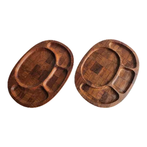 Vintage Danish Teak Wood Fondue/Snack Platters by Digsmed, Set of 2