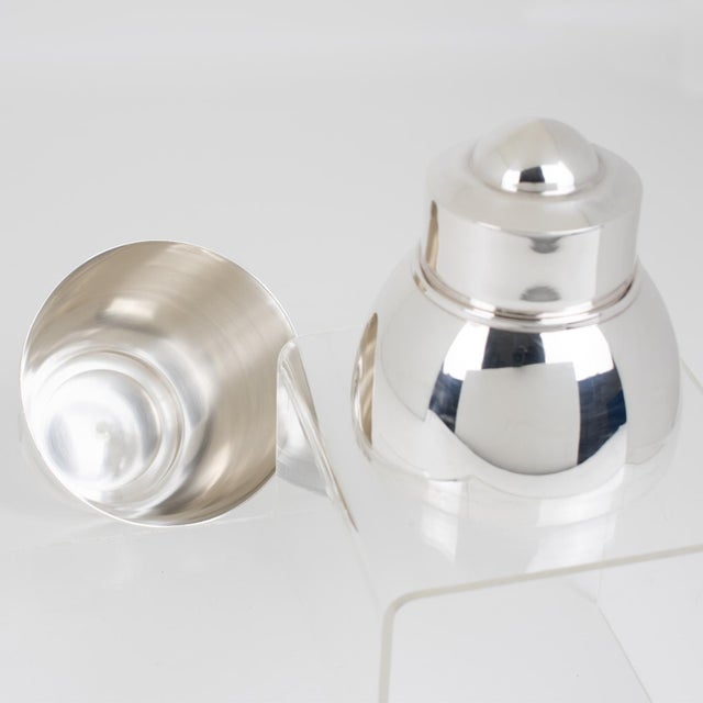 1940s Saint Medard Art Deco Silver Plate Baby Cocktail Shaker and One-shot Glasses - 3 pcs with Case For Sale - Image 11 of 17