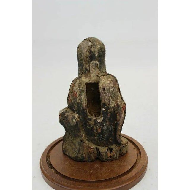 Mid 20th Century Asian Buddha Wood Sculpture & Glass Dome For Sale - Image 5 of 7