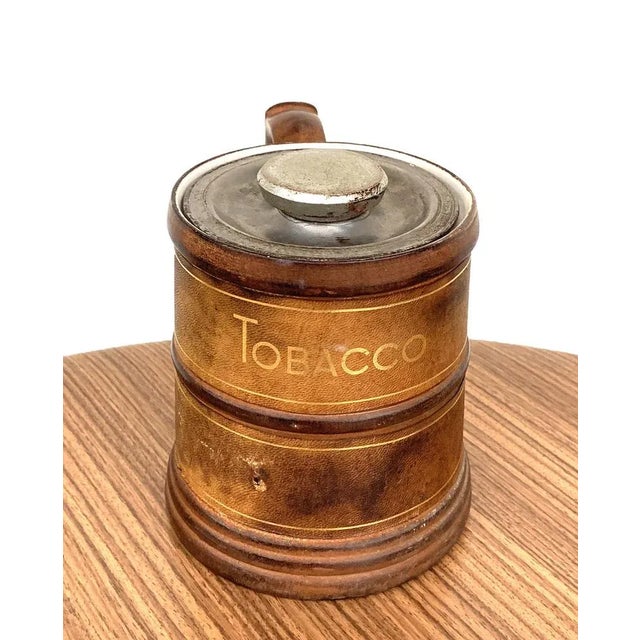 1950s Mid-Century Leather & Porcelain Ceramic Tobacco Pot, 1950s For Sale - Image 5 of 13