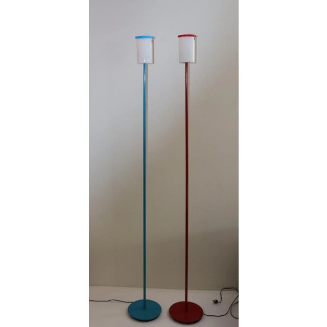 Vintage Red And Blue Murano Hand Blown Glass Floor Lamps A Pair