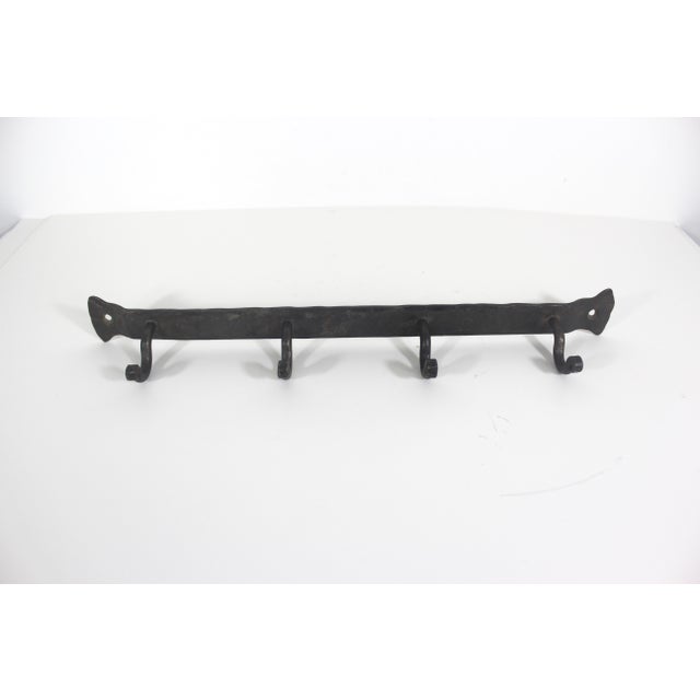 Cabin Vintage Forged Iron Wall Rack With Hooks For Sale - Image 3 of 11