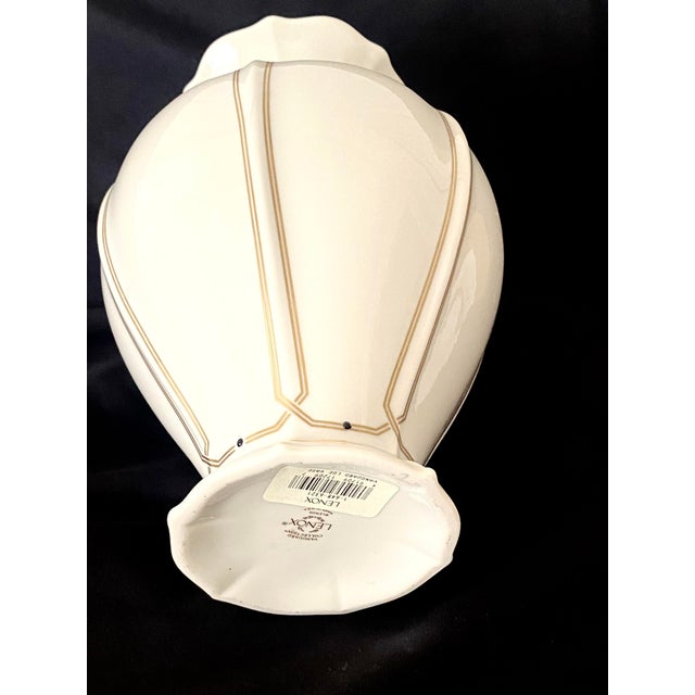 Ivory Late 20th Century Large 9 7/8 Inch Lenox Vanguard Collection Ivory Porcelain Art Deco Trim Vase. For Sale - Image 8 of 18