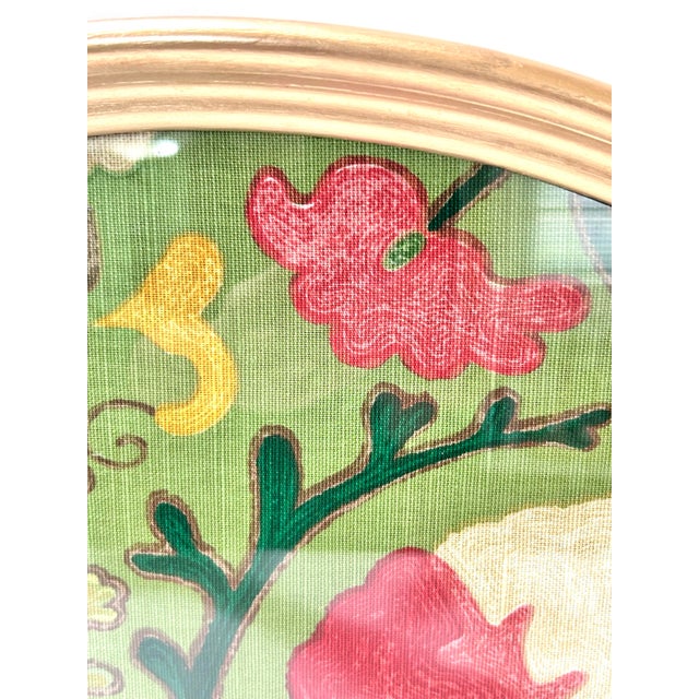 Modern 1960s Oval Brass Gallery Tray With Designer Floral Fabric Insert & Velvet Back For Sale - Image 3 of 12