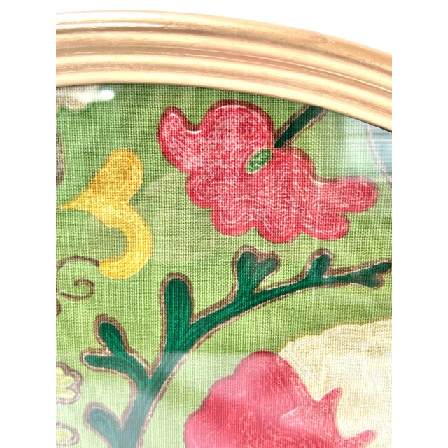 Hollywood Regency Oval Brass Gallery Tray With Floral Fabric Insert – Vintage Serving Tray, Bar Cart Decor For Sale - Image 3 of 12