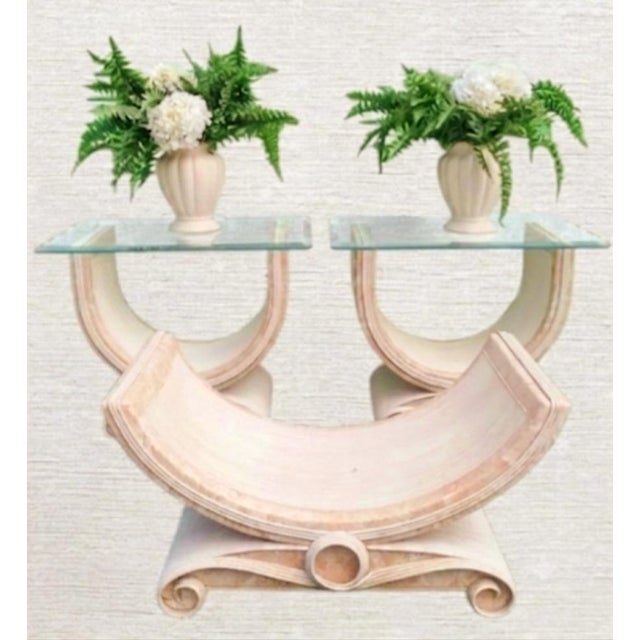 Mid-Century Modern Vintage Molded Pencil Reed Faux Marble Betty Cobonpue U Shaped Mid Century Modern Side Tables - A Pair For Sale - Image 3 of 6