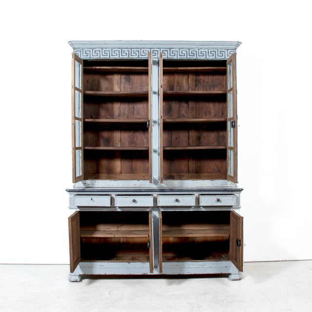 French Mid-19th Century French Louis Philippe Period Painted Bookcase/Buffet Deux Corps For Sale - Image 3 of 14