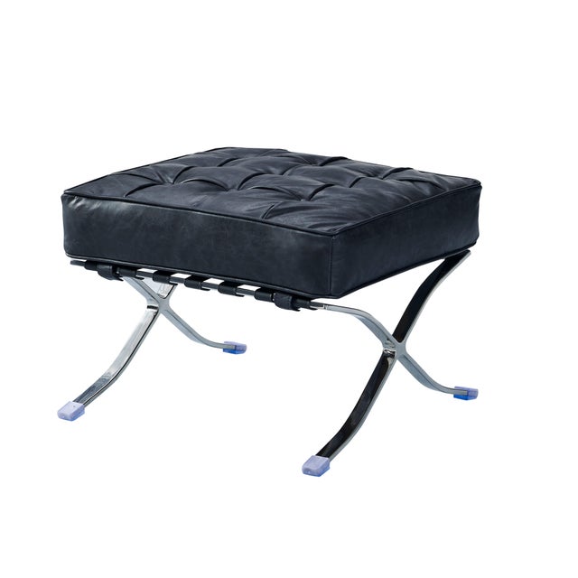 Black Francisco Modern Curule Style Chair and Ottoman Set - Brown Leather For Sale - Image 8 of 12