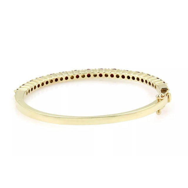 Diamond & Rubies 14k Yellow Gold Oval Shape Hinged Bangle Bracelet For Sale - Image 4 of 5