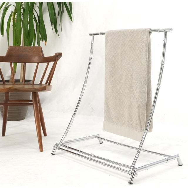 Silver Mid Century Italian Modern Chrome Faux Bamboo Folding Collapsible Towel Rack For Sale - Image 8 of 14