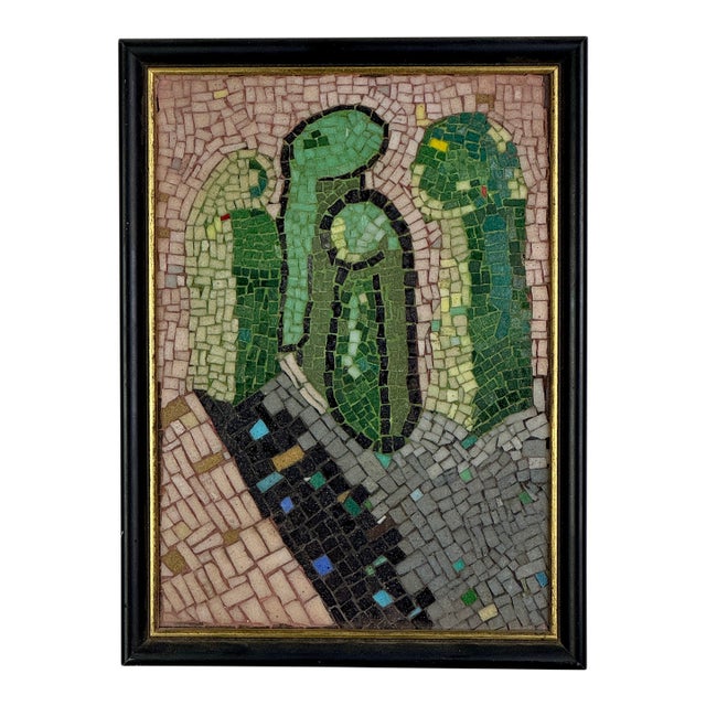 Magnificent Vintage MCM Abstract Figurative Mosaic Framed Wall Art For Sale